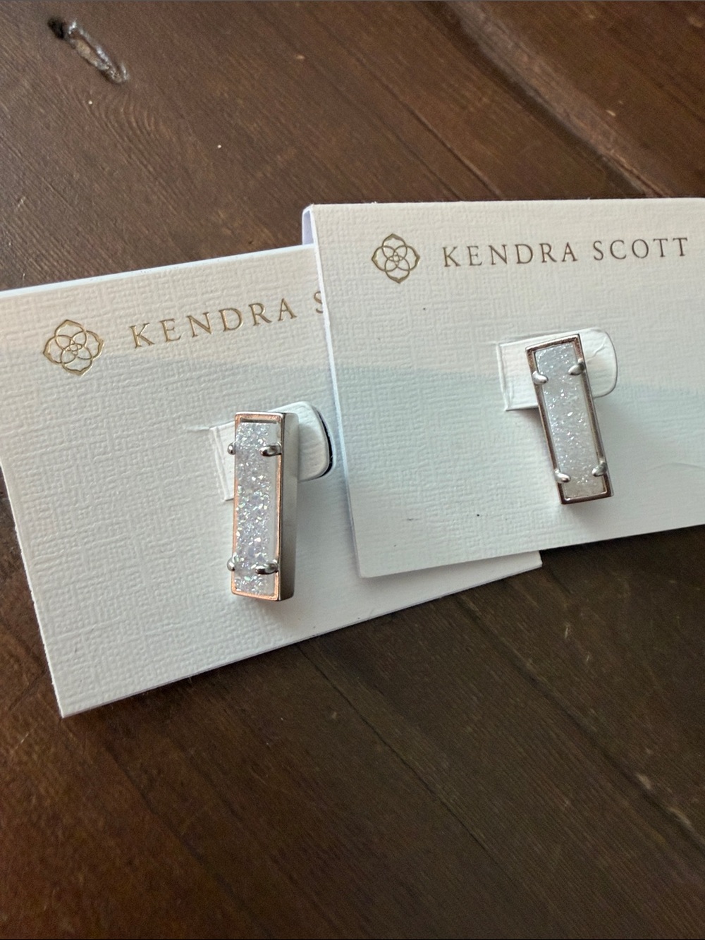 Kendra Scott Silver White Druzy Rectangular Stud Earrings